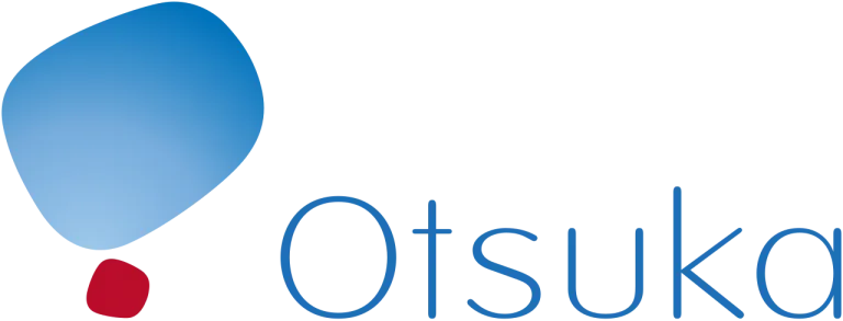 Logo de la société Otsuka avec une forme abstraite bleue et rouge à gauche du texte.