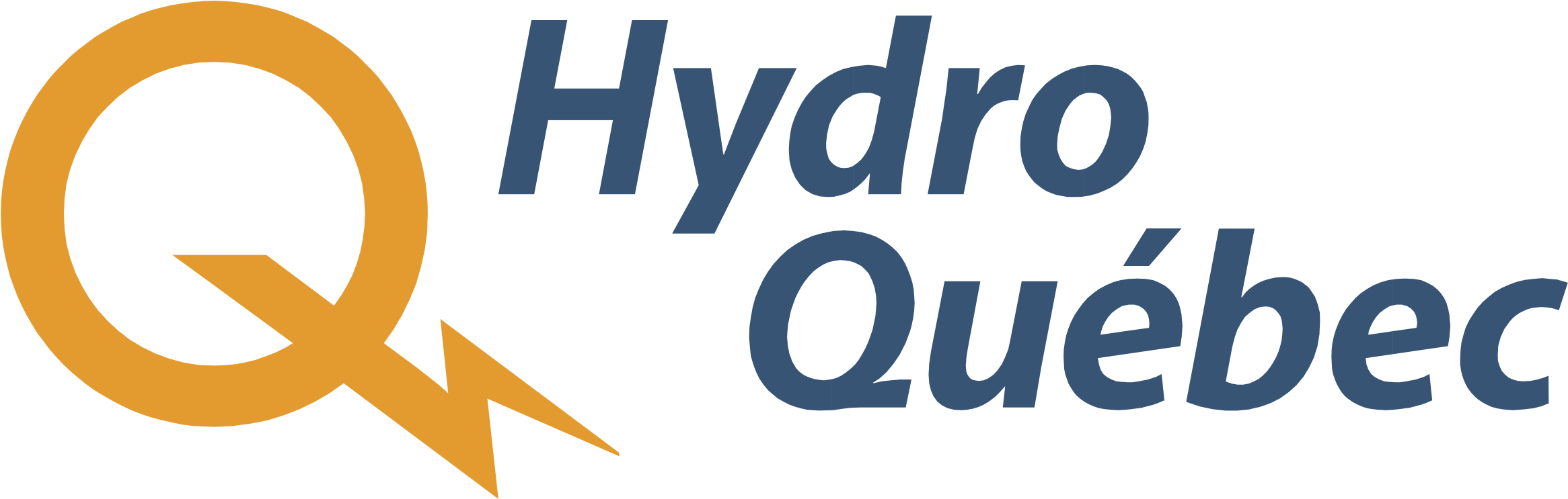 Logo d'Hydro-Québec avec un cercle orange et un éclair, texte bleu marine.