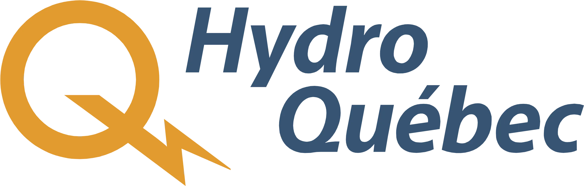 Logo d'Hydro-Québec avec un cercle orange et un éclair, texte bleu marine.