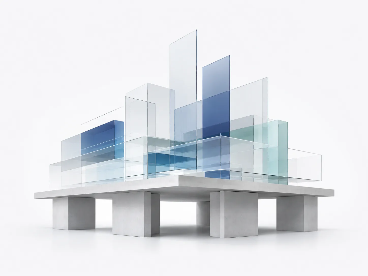 Abstract illustration of translucent blue panels evoking a modern, structured IT infrastructure.