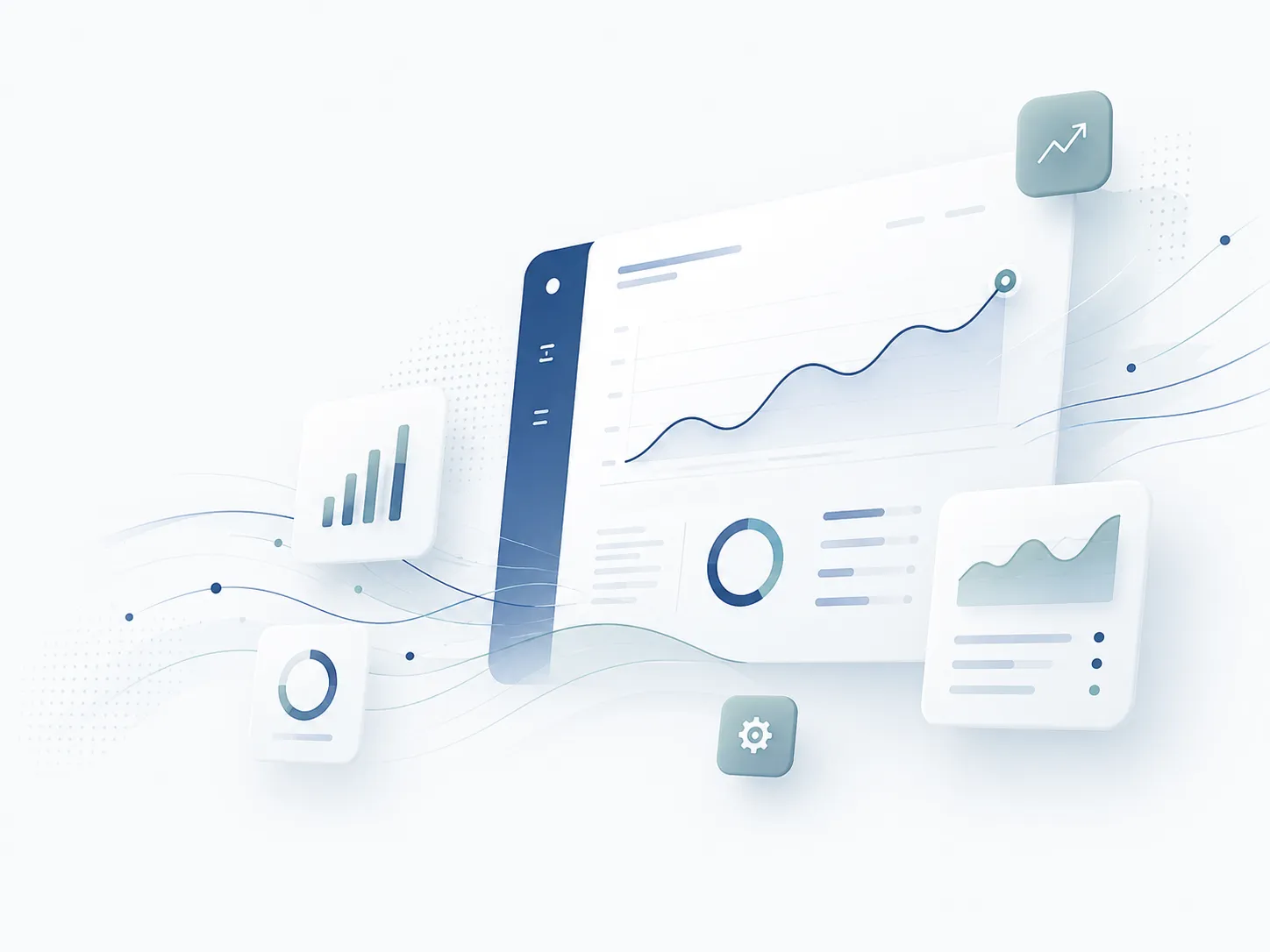 Illustration d'un tableau de bord analytique avec courbes de croissance illustrant l'optimisation des processus TI.