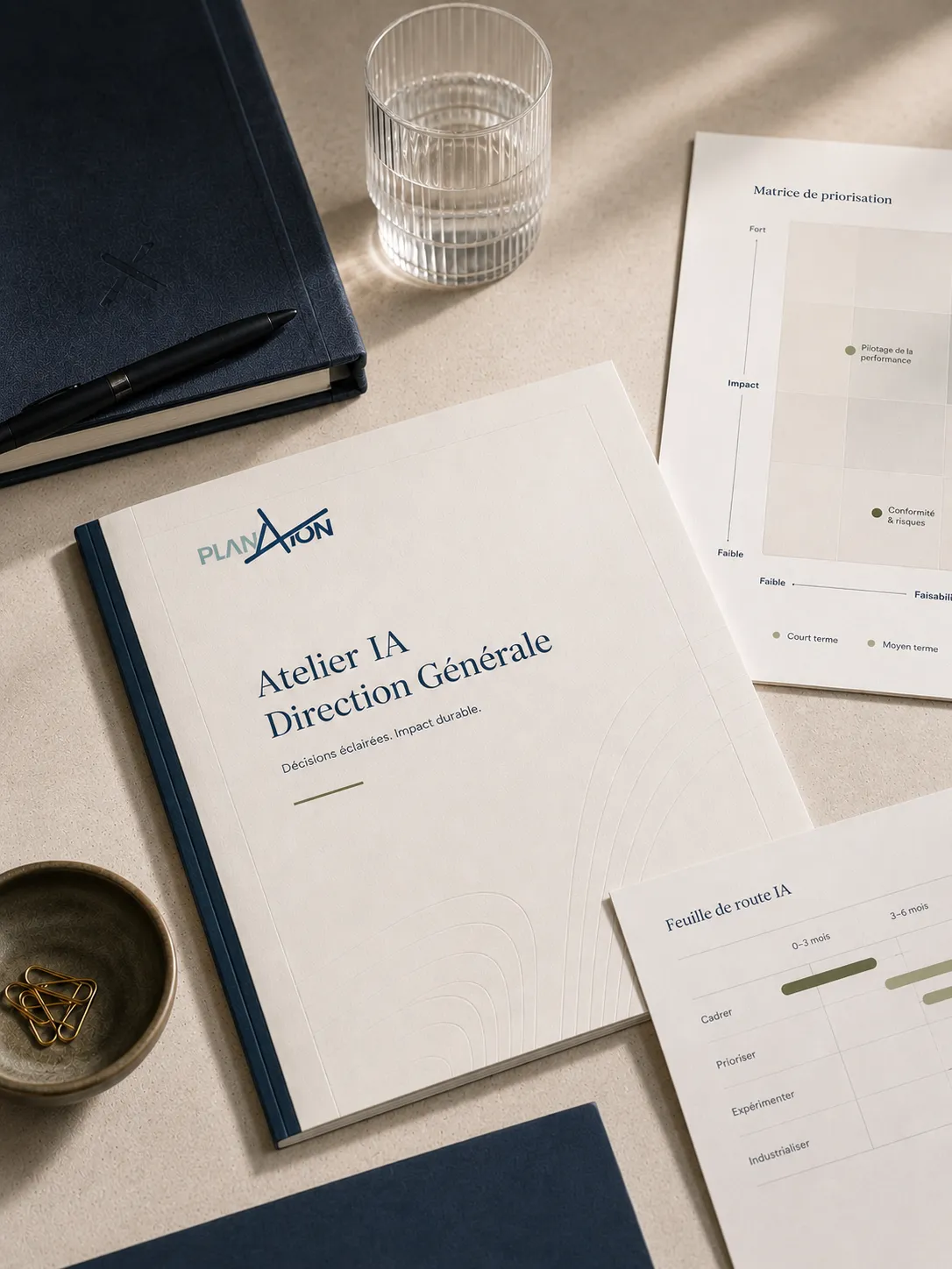 Document Atelier IA pour la direction générale avec matrice de priorisation et feuille de route.