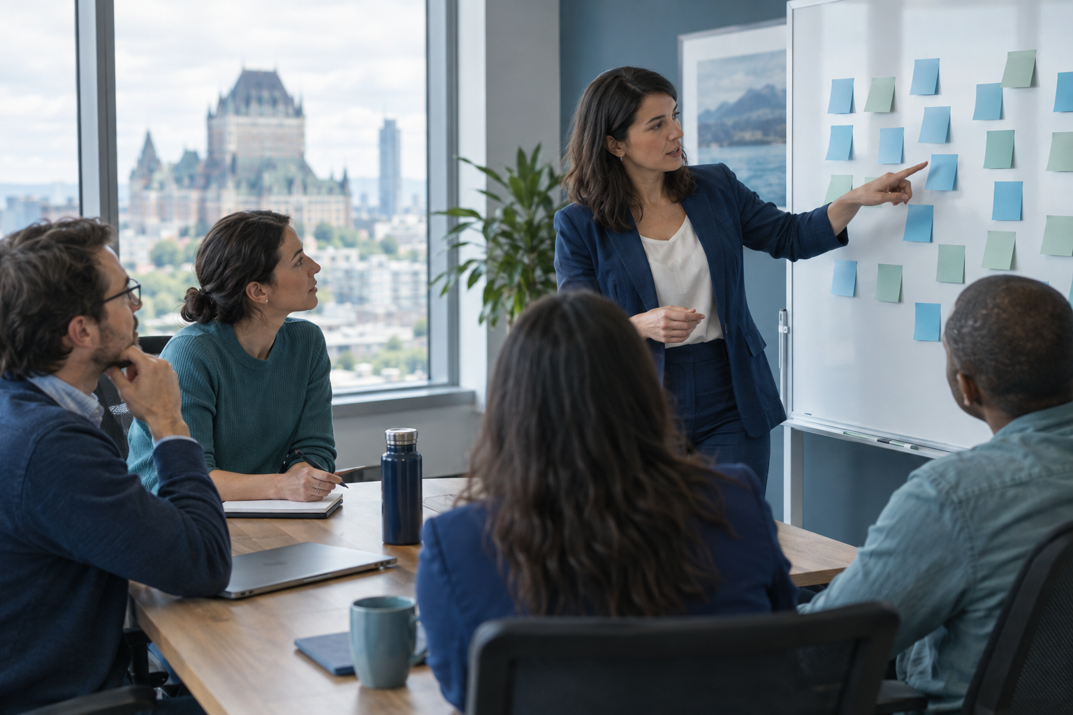 Consultant listening attentively to a client during a meeting.