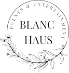 Blanc Haus circular logo with leaves and botanical design accents.