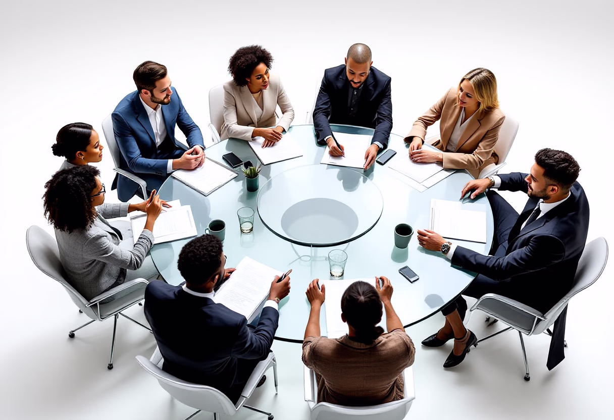 image of a diverse team in a meeting (for a edtech)