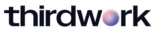 Thirdwork company logo with a gradient purple and pink sphere replacing the letter 'o'.