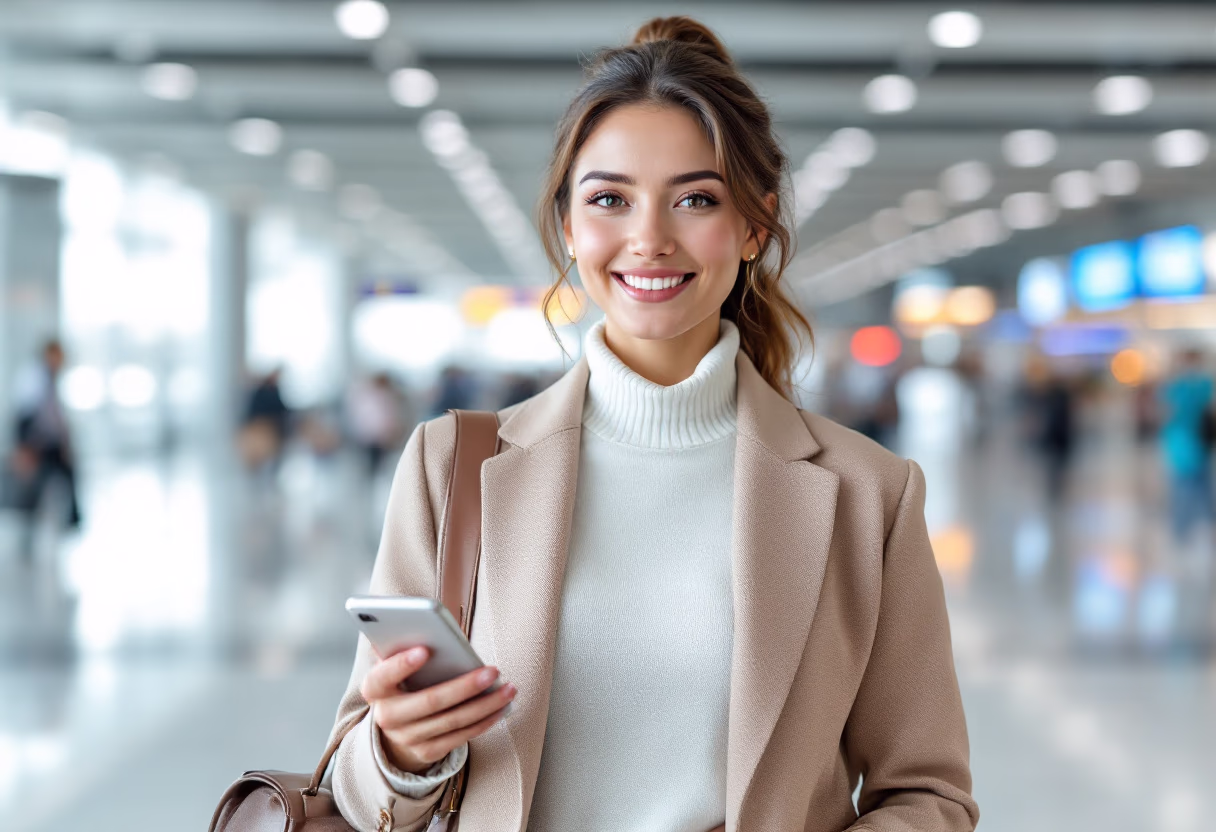 image of a traveler using a mobile app (for a travel tech)
