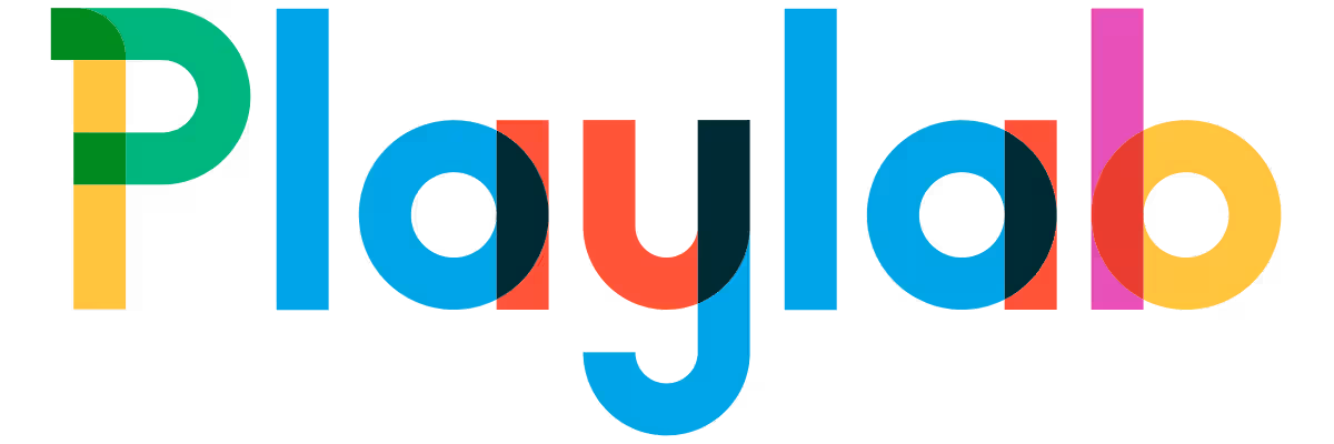 Colorful Playlab logo with stylized overlapping letters in green, yellow, blue, red, and pink.