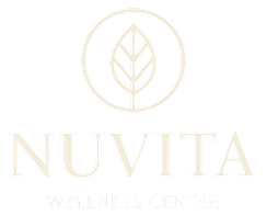 Nuvita Wellness Center logo featuring a stylized leaf inside a circle above the text.
