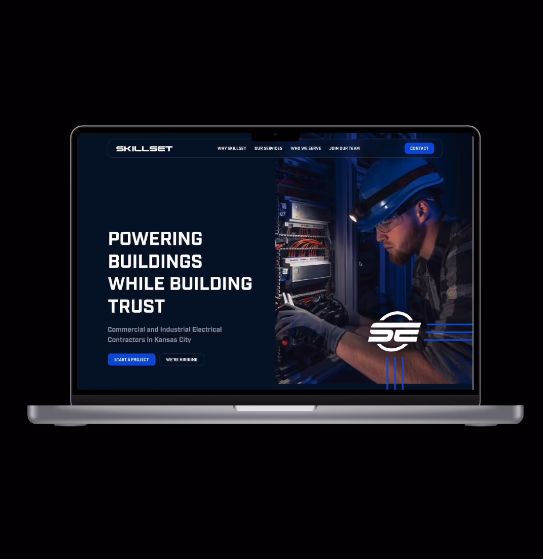 Skillset Electric home page example on a laptop screen 
