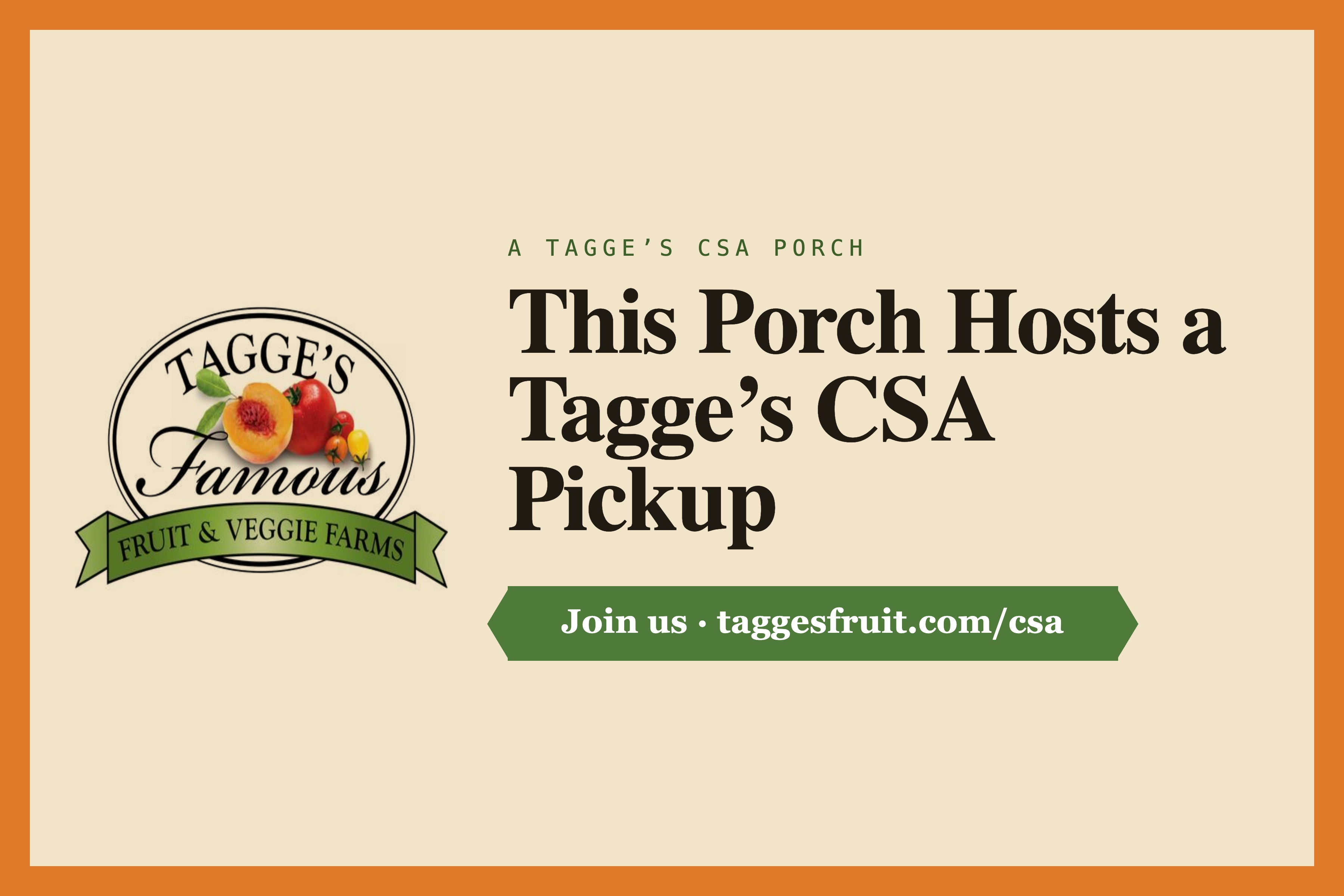 Yard sign — This Porch Hosts a Tagge's CSA Pickup