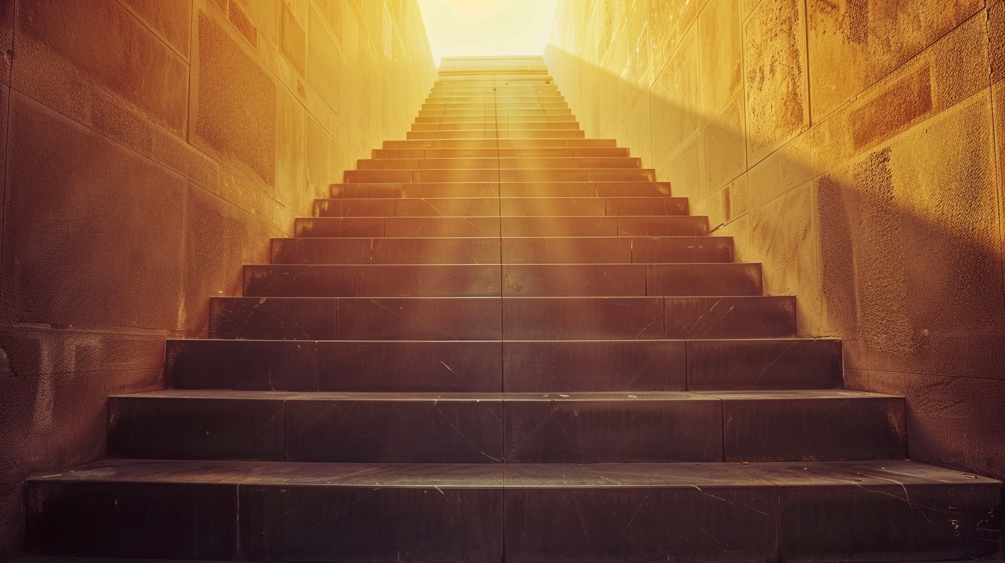 B2B salesperson climbing consistent daily steps that compound into dramatic sales growth over time