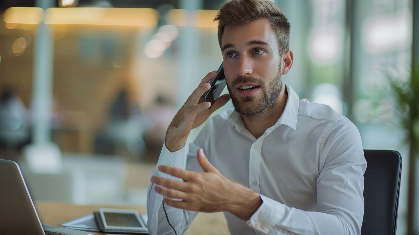 B2B salesperson calmly handling a cold call objection with the 4-step reframe framework
