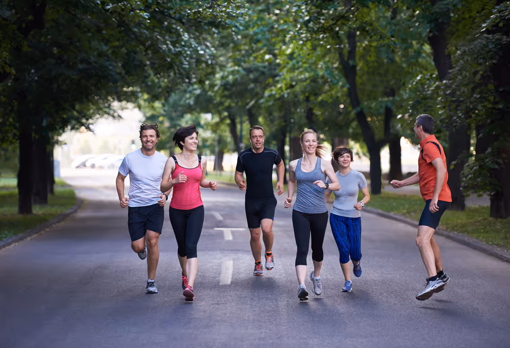 people group jogging, runners team on morning training