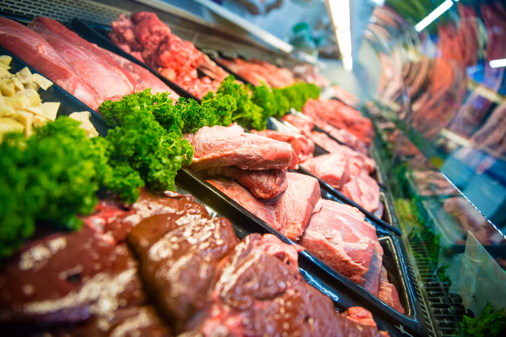 Fresh raw red meat at the butcher