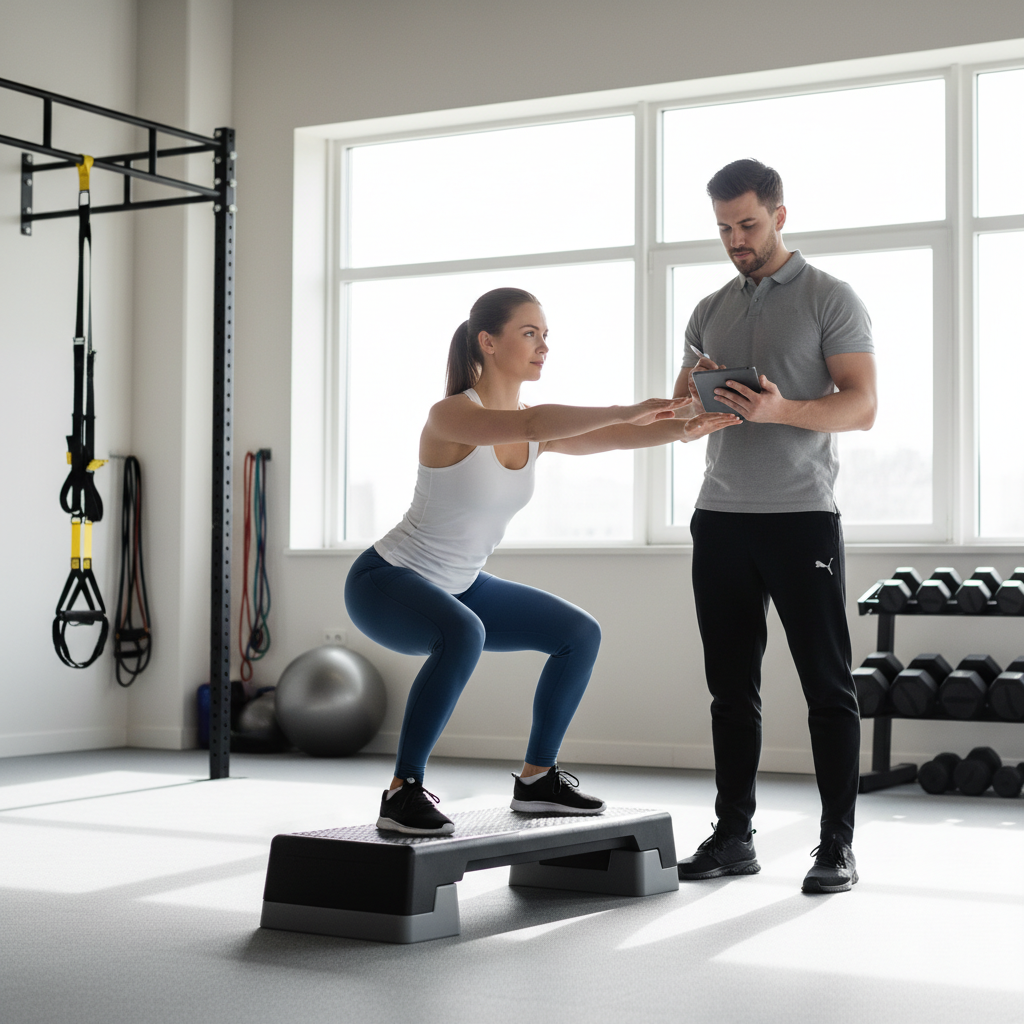  Physical therapist conducting functional movement assessment with athlete in Wilmington physical therapy clinic specializing in sports performance