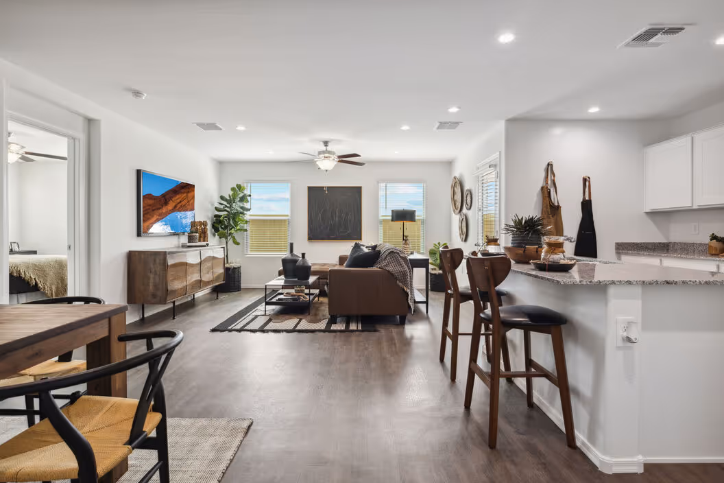 Living room to dining and kitchen