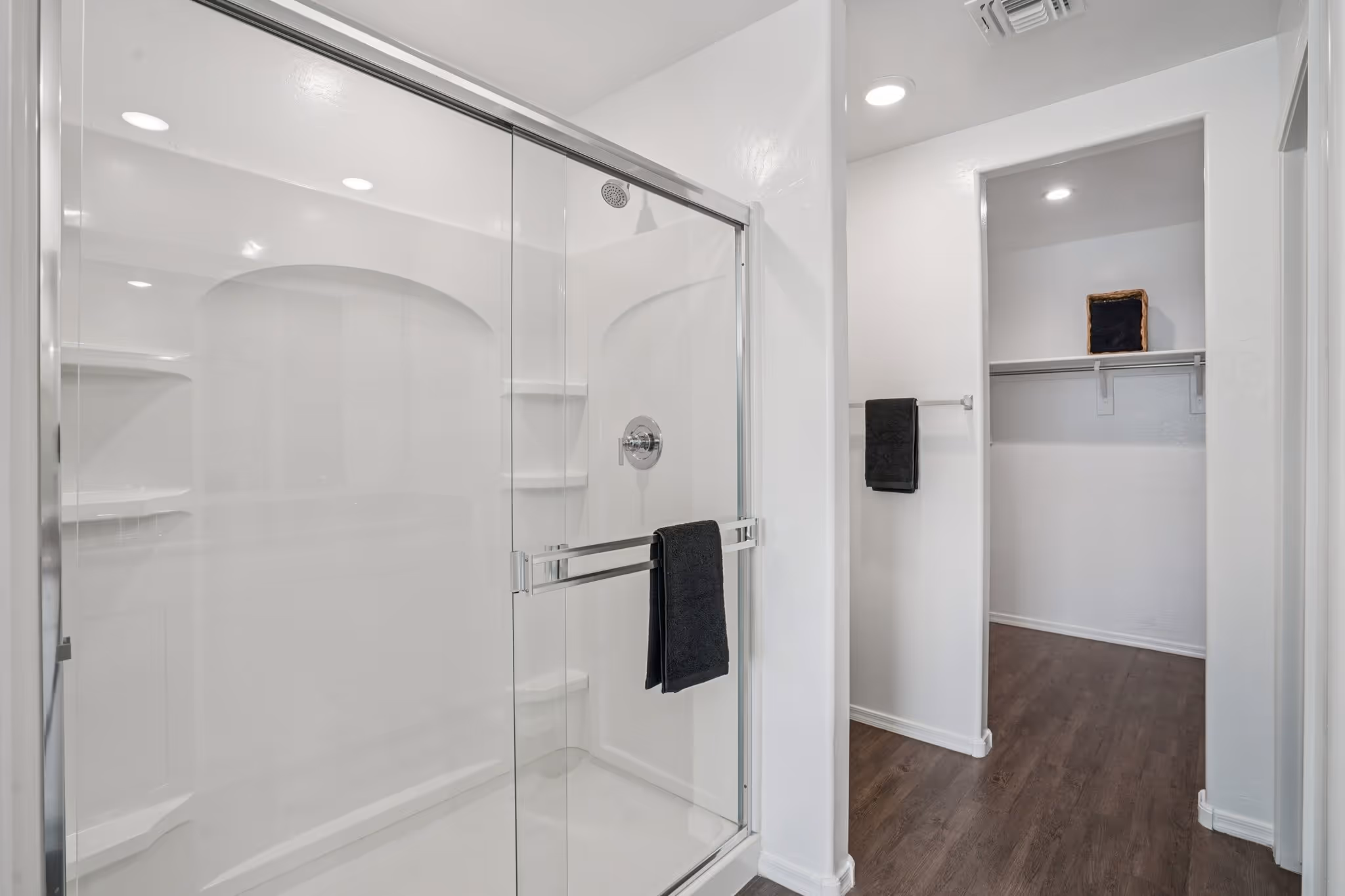 Shower and entrance to closet