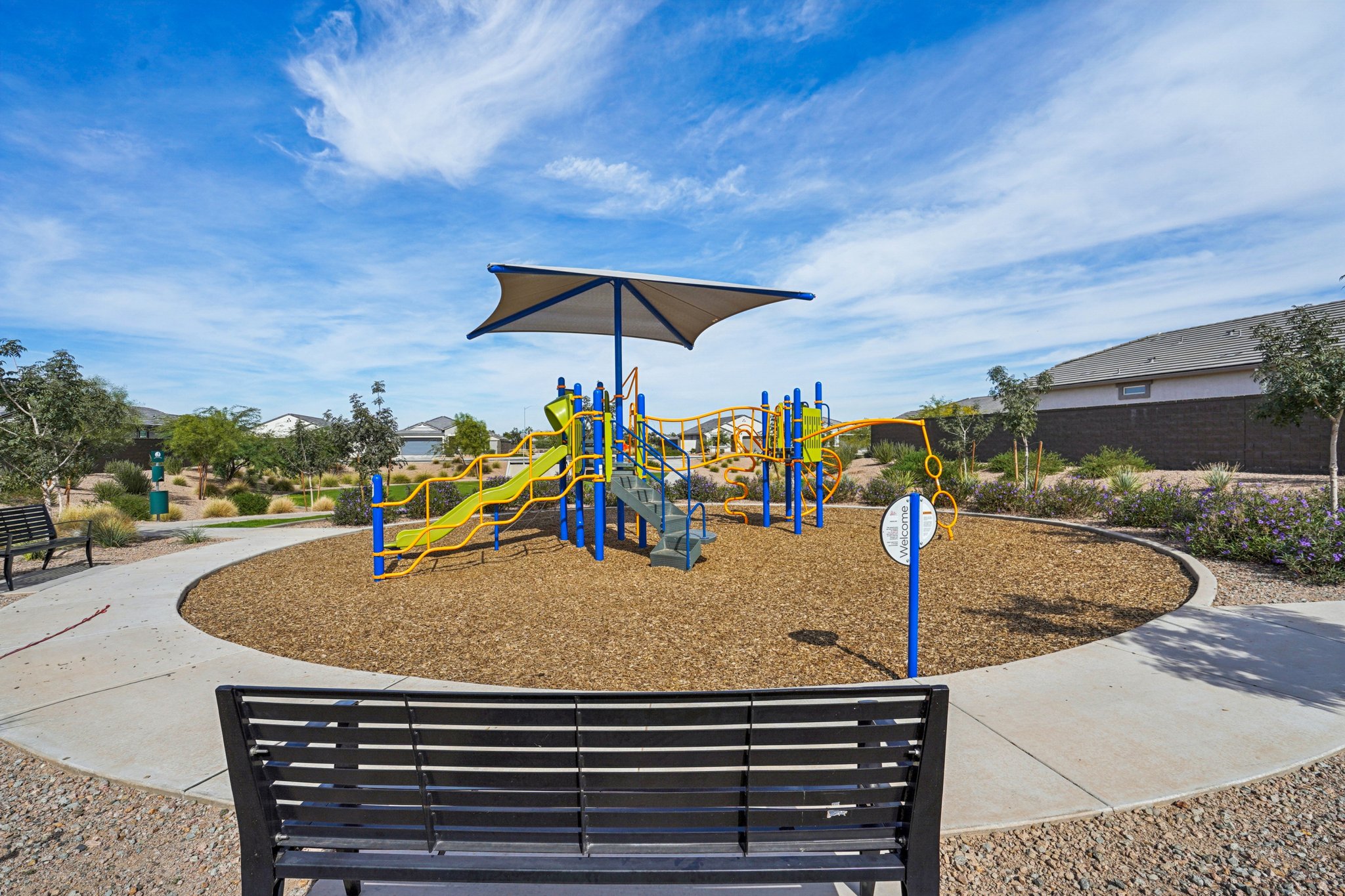 Outdoor park area with benches