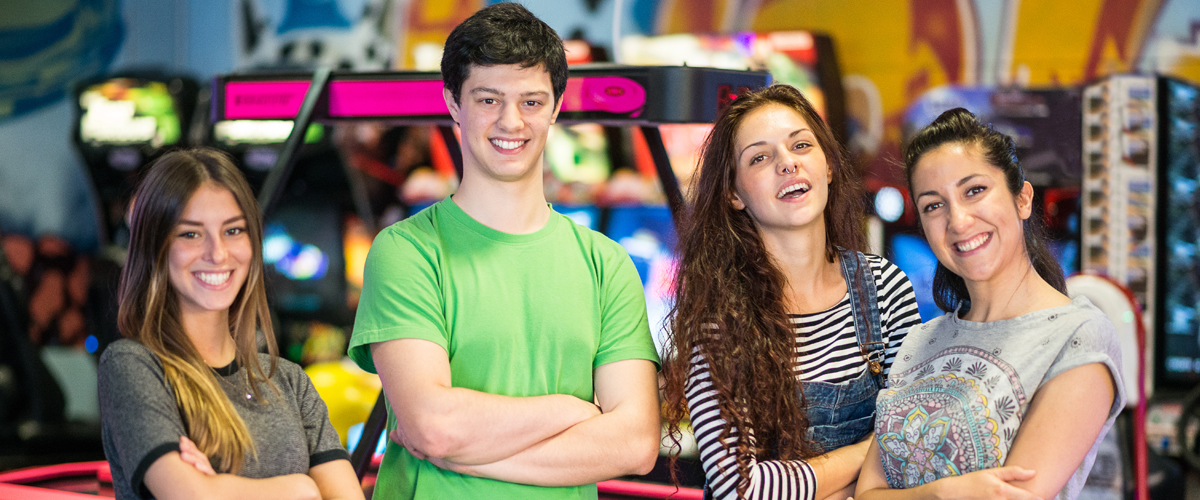 Teens in the arcade