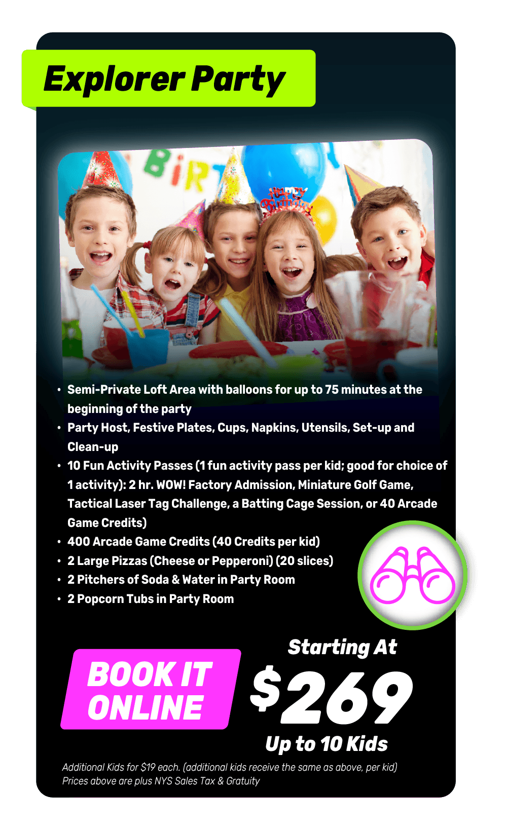 Book the Explorer Party online, starting at $269.