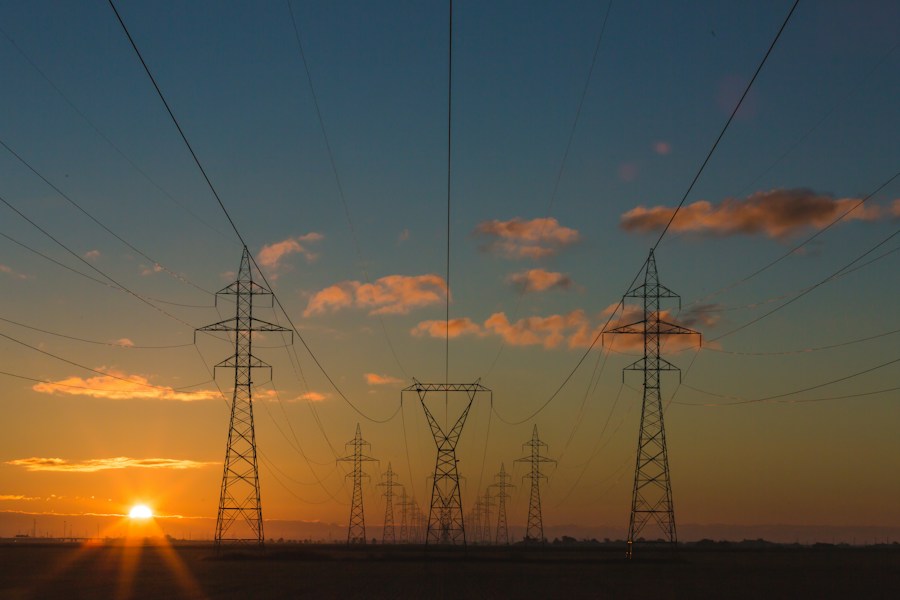 Electricity transmission towers and power lines