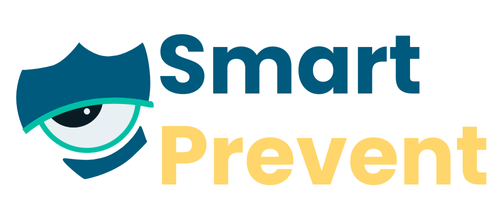 Logo featuring a stylized eye icon next to the words 'Smart Prevent' with 'Smart' in dark blue and 'Prevent' in yellow.