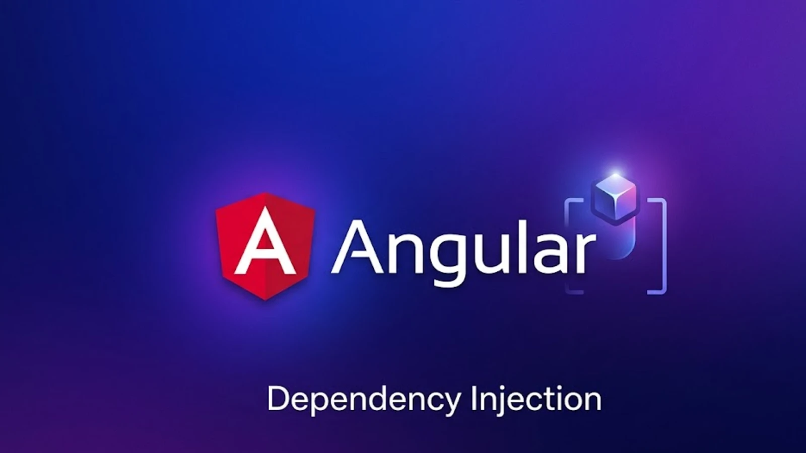 Angular logo with a service token being injected into a component, illustrating dependency injection in Angular