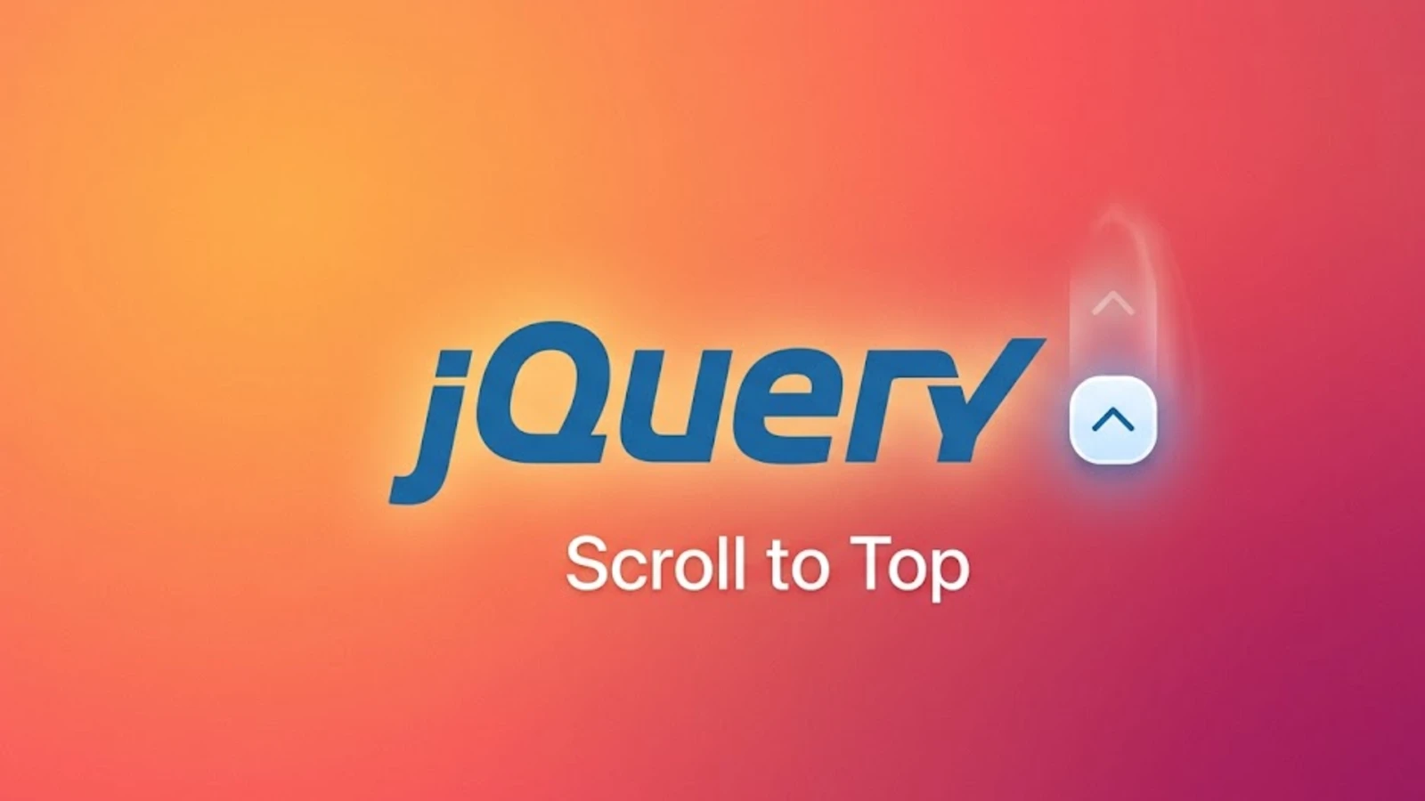 jQuery logo with a scroll-to-top button, illustrating a jQuery scroll to top function snippet