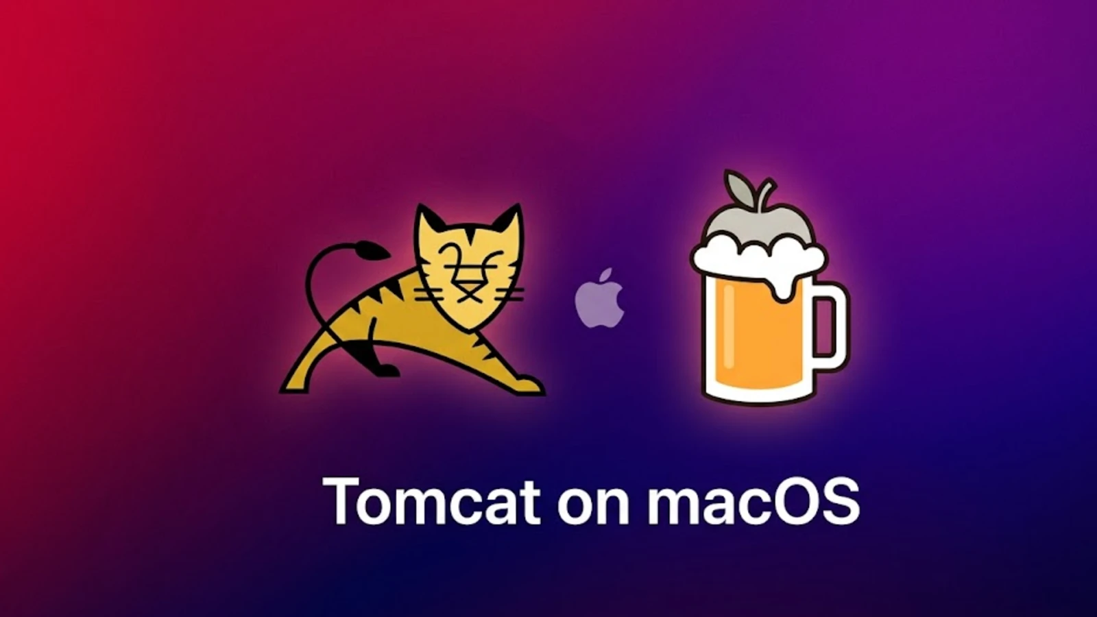 Apache Tomcat, Apple, and Homebrew logos, illustrating installing Apache Tomcat on macOS with Homebrew