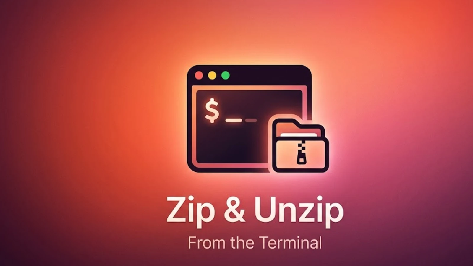 A terminal window with a zipped folder, illustrating zipping and unzipping files from the terminal