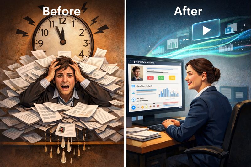 Before-After comparison image of recruiters using AI interviews