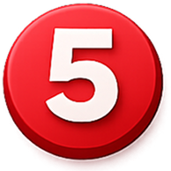 White number 5 on a red circular button with a slight shadow.