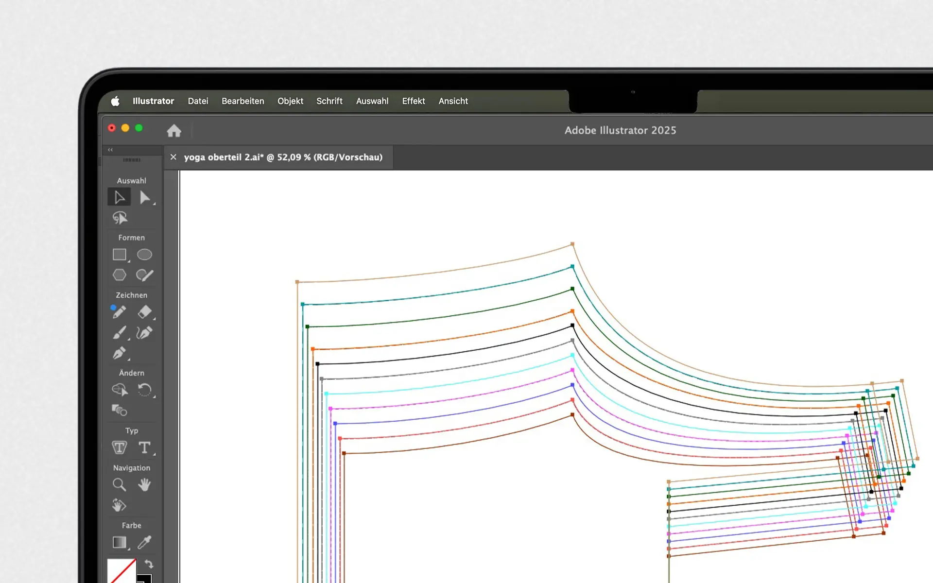 Graded sewing pattern curves opened in Adobe Illustrator