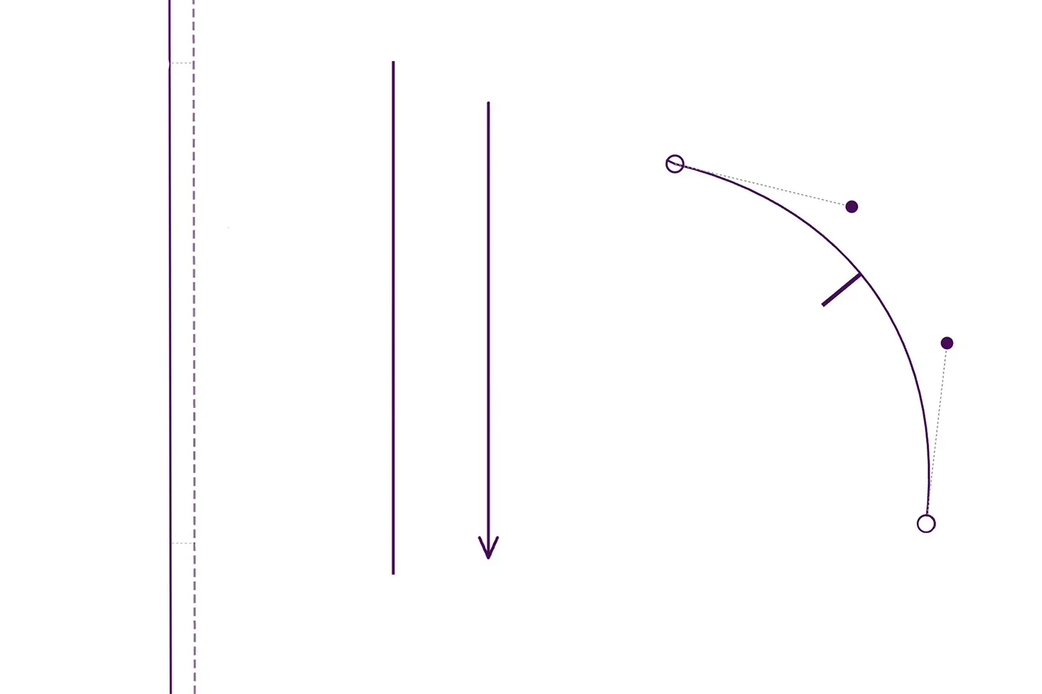 Seam allowance, grainline arrow and a notch on a pattern edge