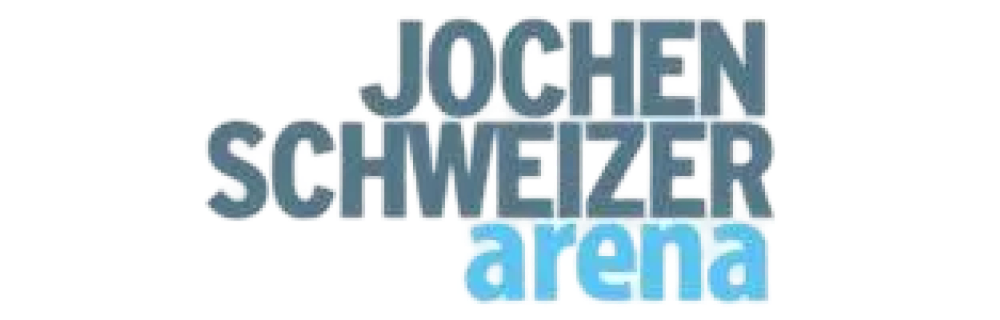 Text logo reading 'Jochen Schweizer arena' in bold uppercase and light blue lowercase letters.