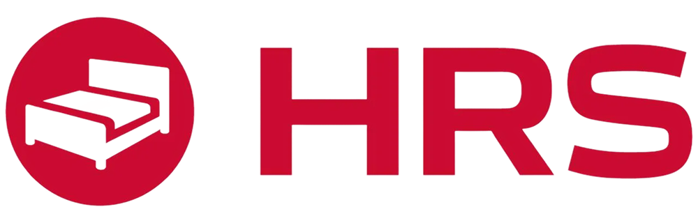 HRS logo with a bed icon inside a red circle next to red letters HRS.