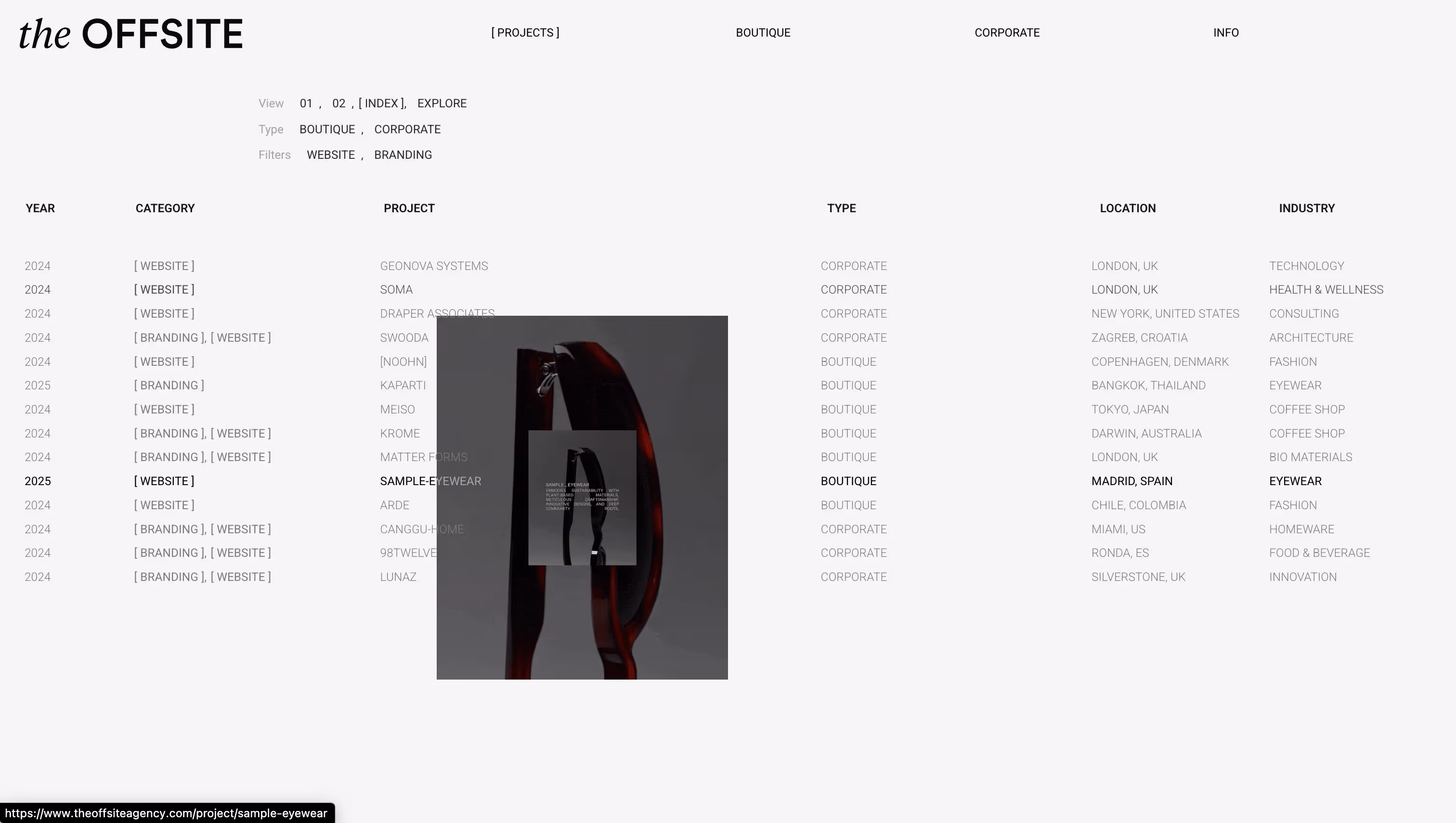 The Offsite Agency project detail pages with sophisticated animations