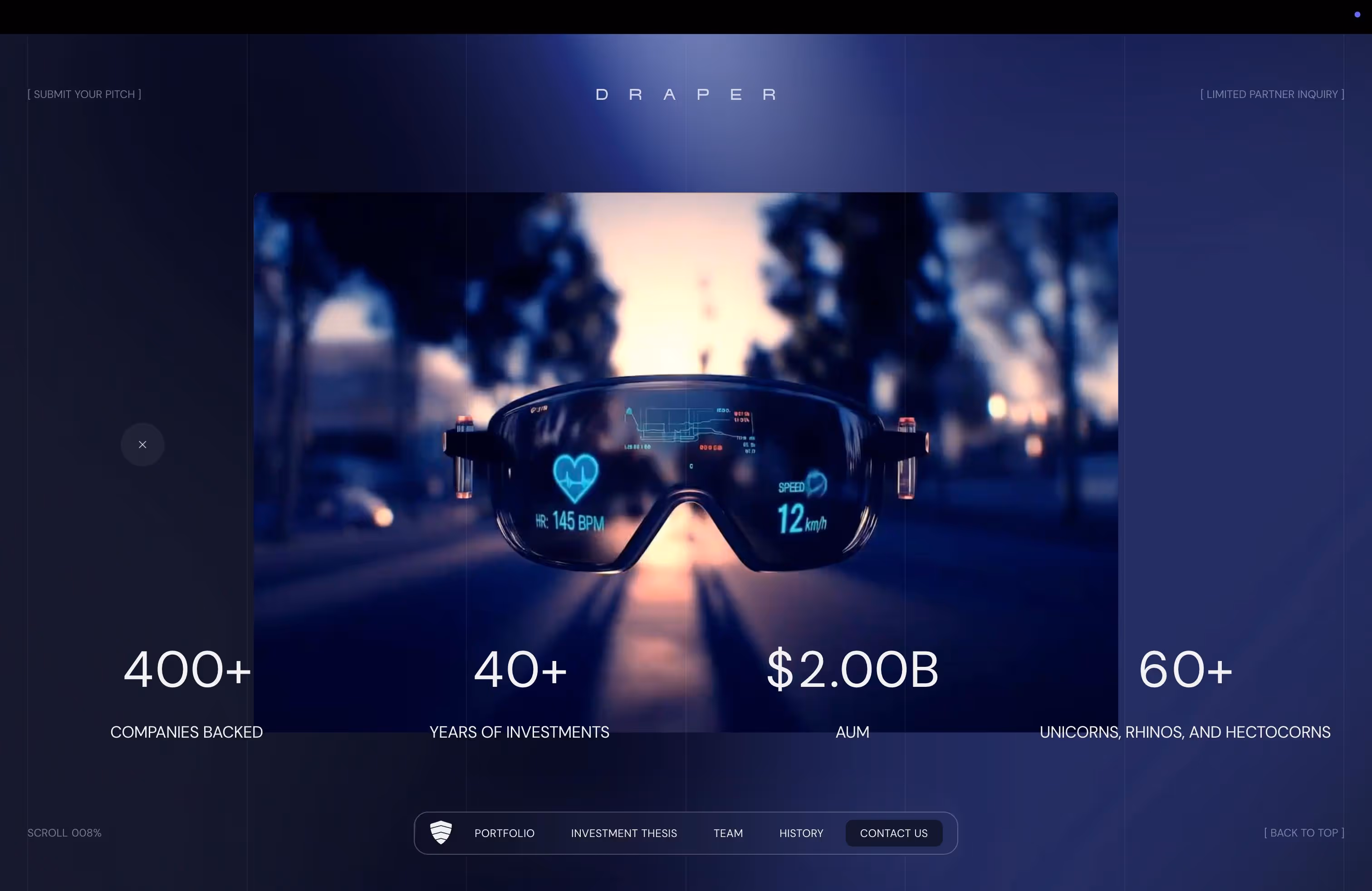 Draper Associates interactive portfolio featuring Tesla, Coinbase, and Twitch