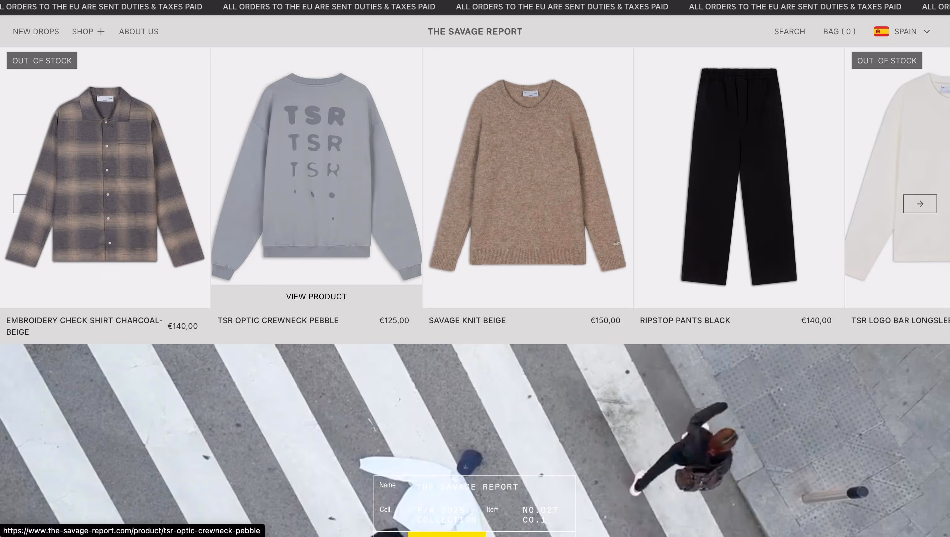 The Savage Report product showcase with dynamic streetwear displays