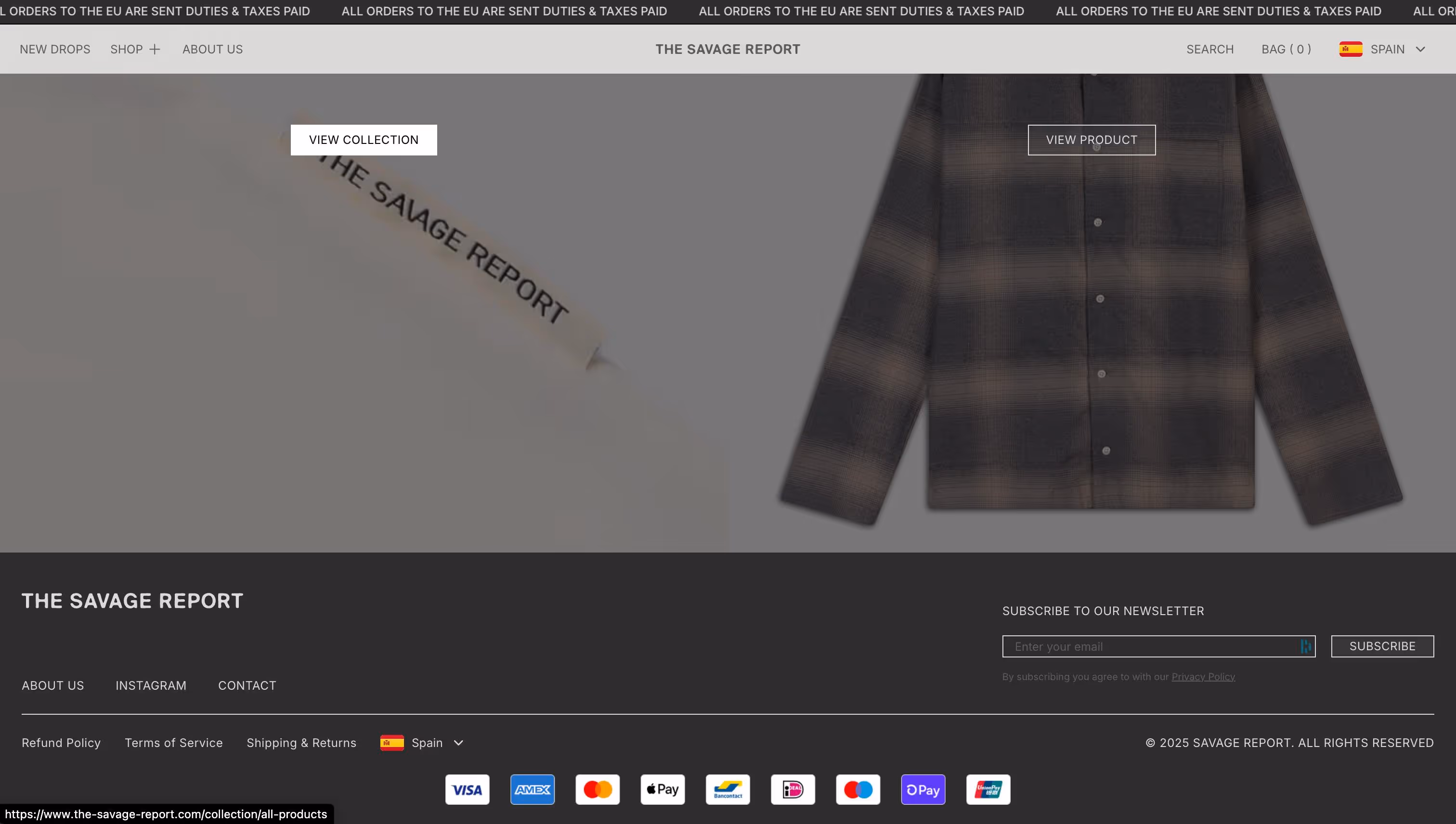 The Savage Report curated collections page featuring street culture fashion