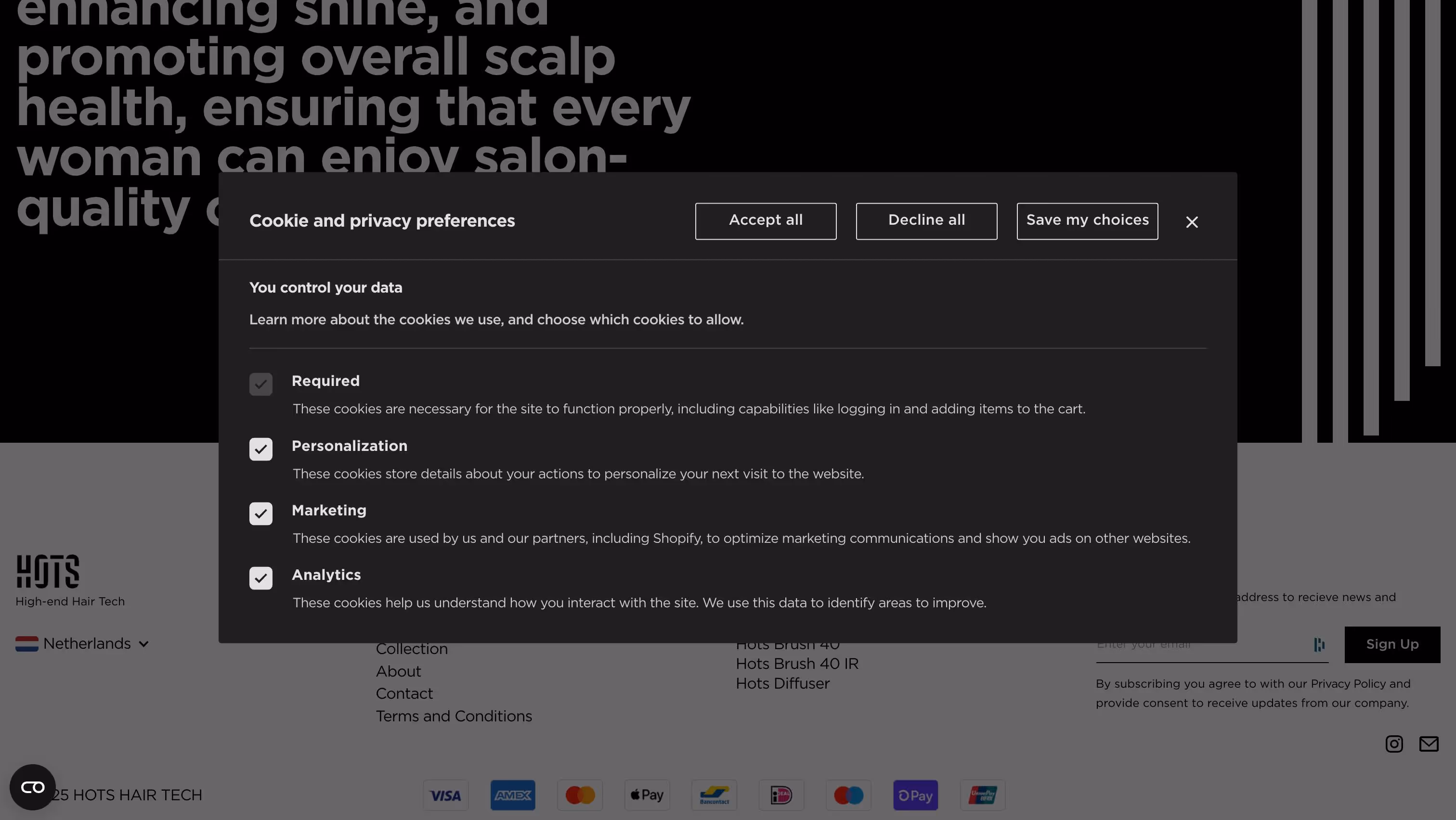Hots Hair Tech product line showcasing premium hair brushes and styling tools