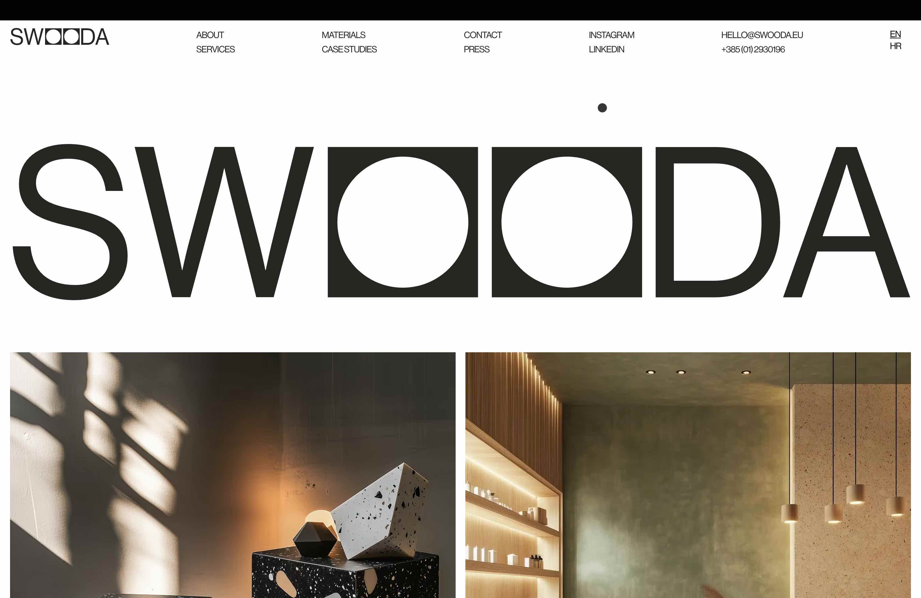 Swooda website homepage showcasing sustainable design services