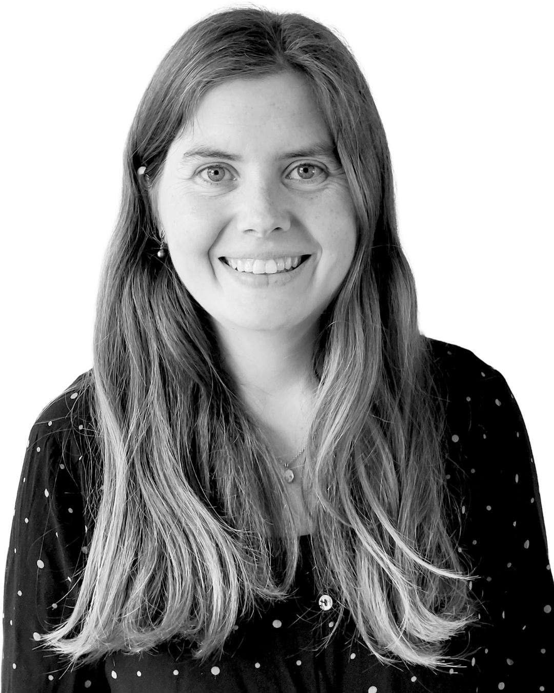 Cékine Denoual, founder of La Tech Dans Les Etoiles, smiling with long hair wearing a dark polka-dot blouse.