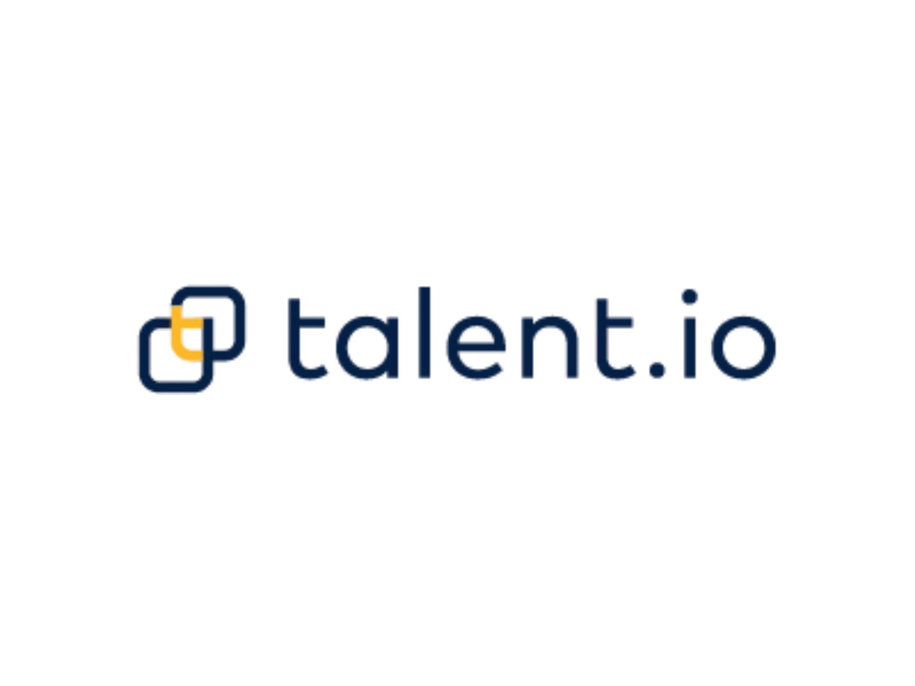 Talent.io logo with a stylized yellow 't' inside two overlapping navy blue rounded squares, followed by the text 'talent.io' in navy blue.