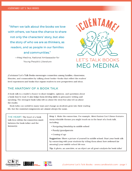 The cover of the Cuentame curriculum, with an image of two people reading books back to back.