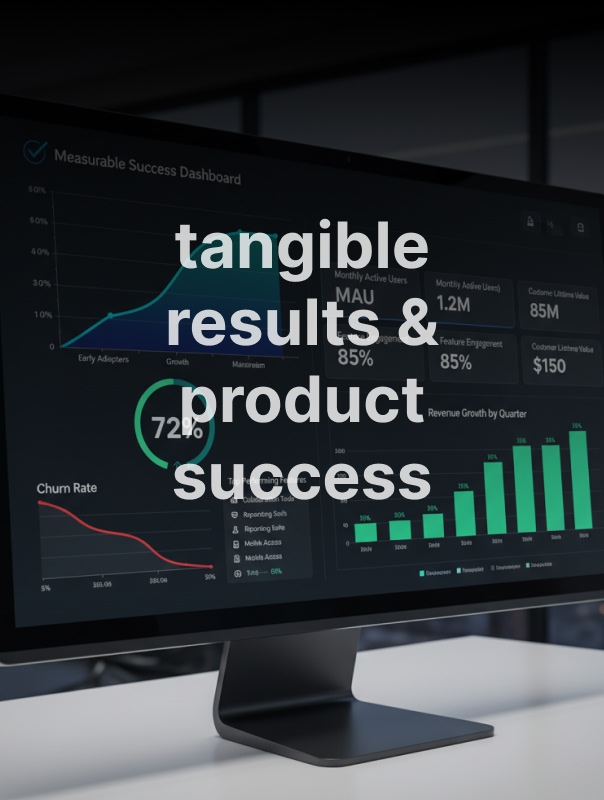 A dashboard with metrics/adoption graphs, showing tangible results and product success.