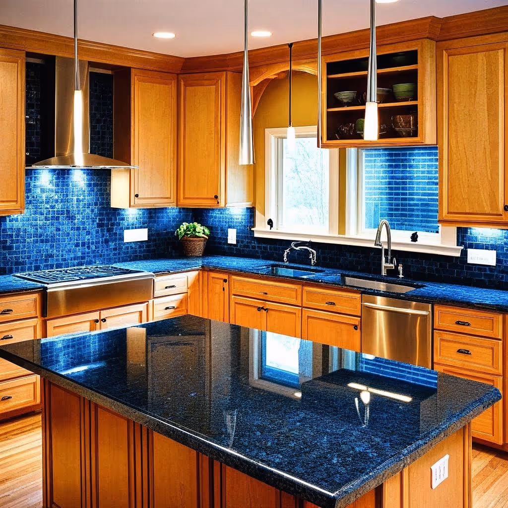 A kitchen with a granite counter top and stainless steel appliances.