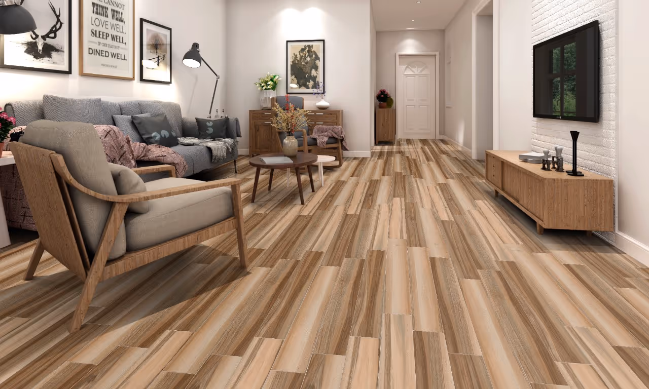 A living room with a hardwood floor and a couch.