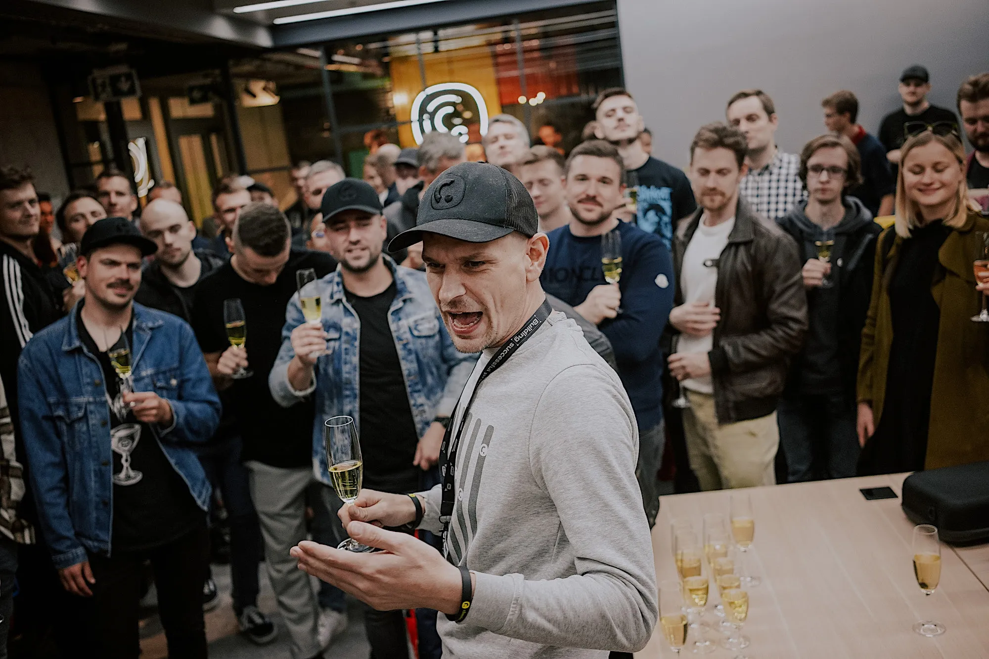 CEO David Bezděka is excitingly opening Cleevio’s new offices in front of the Makers.